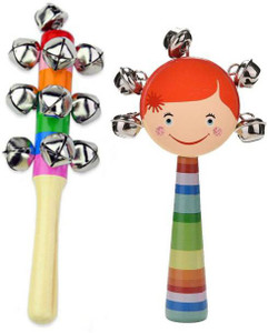 GOLDEN-BRIGHT Wooden Baby Rattles with Whistle-Non-Toxic Sound making ...