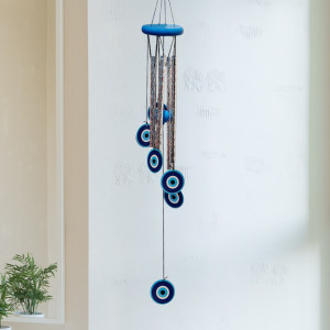 Evil Eye Windspiel Aus Zinklegierung – Blaues Hand-Design Zum Aufhängen Im Garten, Auf Dem Balkon Oder Im Zimmer, Ca. 31 Cm Lang