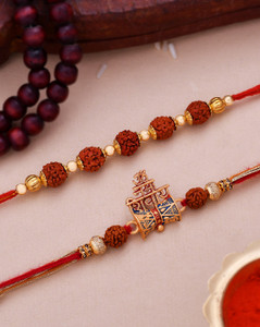 Voylla Thread Set of 2 Rudraksh Embellished Red Threaded Rakhi Mauli ...