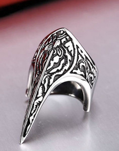 Gothic Biker Men's Thumb Ring – Handmade 925 Sterling Silver Engraved Turkish Style Ring (Size 14)