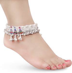 Indian Traditional White Metal Anklets Payal Pair For Women (0096
