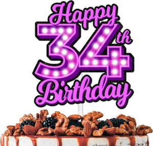 Festiko Purple Happy 34th Birthday Cake Topper, 34th Birthday Cake ...