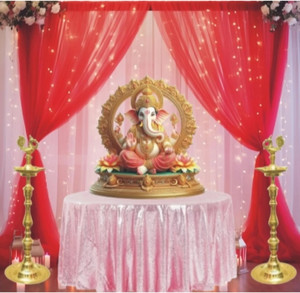 FLIPZONE Elegant White & Red Sheer Backdrop Net Cloth LED Lights (Set ...