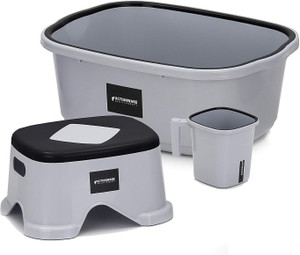 ACTIONWARE Plastic Bathroom Set Tub,Mug, Stool 3 Piece Combo Set for ...