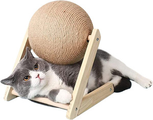 Hiputee Cat Scratching Spinning Ball Toy Jute Rope Solid Wood for Cats ...