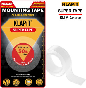 KLAPiT KLAPiT SUPER TAPE Double Sided Heavy Duty Mounting Tape Holds 90 Pounds Or 41kg Using Enhanced Nano Technology Waterproof Clear Tape For Wall Wood Tile Stone Glass Metal Acrylic 1pc Pack