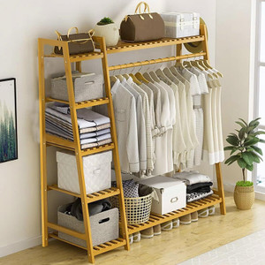 ADA Natural Bamboo Wood Coat Garment Rack, 5-Tier Freestanding Cloth ...