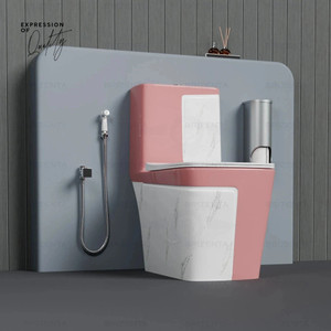 Pink Commode BRIZENTA One-Piece Western Commode (Pink + White Marble) – Premium ...