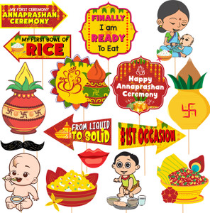 ZYOZI Yellow & Red 16 Pcs Rice Ceremony Photo Booth Props/Annaprashan ...