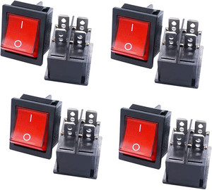 WHO Red Rocker Button switch DPST 4 Terminals 16A/250v AC Electronic ...