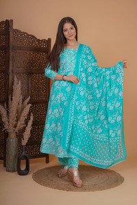 MEERA FAB Übergröße Kurta Mit Palazzo - Baumwolle Druck Kurta Set