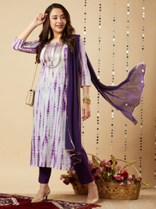 ANNI DESIGNER Katoenmix dames kurta met broek en dupatta