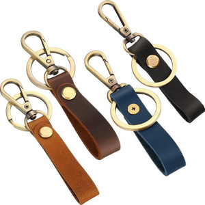 Full Grain Leather Keychain Ring With Clip - Dark Brown Medium Key Chain With Belt Loop - View #5