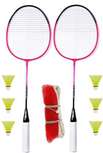 STYRKR Fox Badminton Combo- 2 Rackets with Shuttle Pack of 6 With Net ...