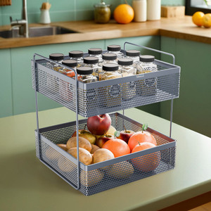 HOMESTIC Fruits/Vegetables Kitchen Rack Iron 2-Tier Metal Square ...