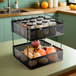 Heart Home Fruits/Vegetables Kitchen Rack Iron 2-Tier Metal Square ...