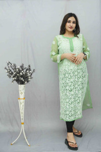 Eba Chikan Women Chikan Embroidery A-line Kurta - Buy Eba Chikan Women ...