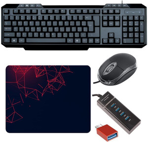 SKOG Wired Keyboard and Mouse Combo with USB Hub, C-Type OTG Cable ...