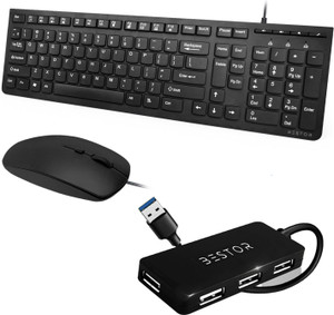 Bestor Set of 3 Combo,USB Wired Keyboard, Wire Mouse, 4 port USB,Plug ...