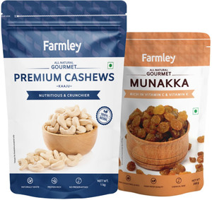 Farmley Premium Cashews 1kg, Premium Munakka 200g Combo- 1.2kg Assorted ...