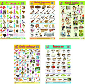 Combo of 5 Learning Charts Alphabet | Good Habits | Hindi Varnmala ...