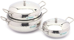 Cooking Handi Ss COCONUT SS Hammered Handi with Lid For Cook n Serve - Set of 3-1000ML ...