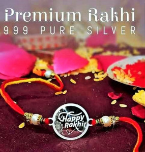 NGO TREESPVTLTD Thread HAPPY RAKHI IN 999 FULL SILVER Silver Rakhi Set ...