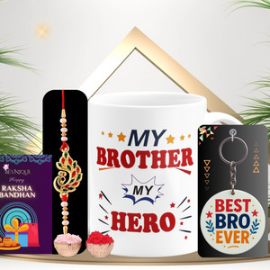 BE UNIQUE Designer HandsomeBrother-Mug/Rakhi Set Gold Finish Mug, Rakhi ...