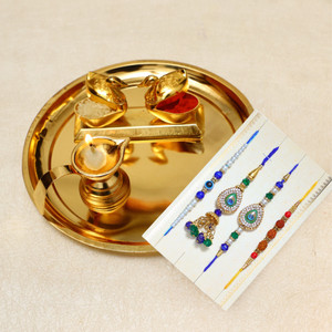 Chhariya Crafts Bhaiya Bhabhi Rakhi Combo Set 1 Pooja Thali, Chawal ...