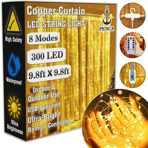 PESCA 300 LEDs 3.66 m Yellow Flickering, Steady String Rice Lights ...