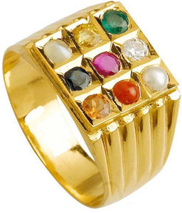 PTM Natural Navaratna (9 stones) Gemstone for Male and Female Panchdhatu  22K Gold Plated Alloy Ring Price in India Buy PTM Natural Navaratna (9 - Main Image