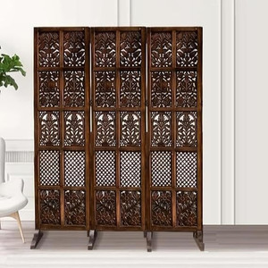 PartitionKing Wooden Room Divider Partition| Brown(6 Feet 3 Panel Brown ...