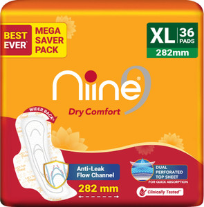 niine Dry Comfort Extra Long Sanitary Pads, Anti Leak Flow Channel ...