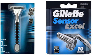 Gillette Sensor Razor Handle With 10 Sensor Excel (Blade ) cartridge ...