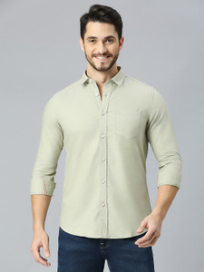 Men's Solid Light Green Casual Cotton Shirt - Regular Fit, Size 44