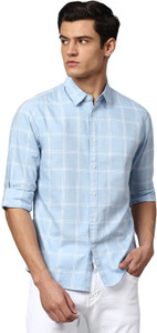 gfhy Men Checkered Casual Light Blue, White Shirt - Buy gfhy Men ...