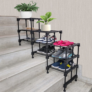 POWEREST 3 Layer Black Metal Pipe Stair Shoe Rack Metal Collapsible ...