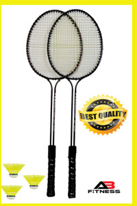 AB FITNESS Double Shaft Badminton Racket Set of 2 Piece with 3 Piece ...