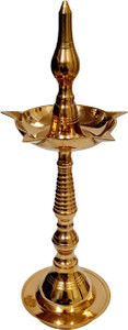 Kartique Brass Kuthu Vilakku Diya Lamp with Peacock Design, Height 29 Inch, Golden Color, Traditional Multi-Tier Oil Lamp for Temples, Pooja Rooms, Home Décor