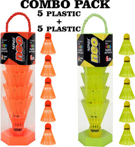 GEMSPORTS Badminton Plastic Shuttlecock Combo Pack of 10 Shuttle for ...