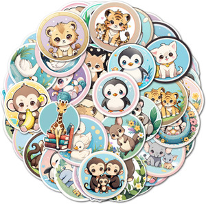 Reusable Sticker Animal Obita 4.72 cm Cute Baby Animal Family Cartoon Stickers Set for Kids ...
