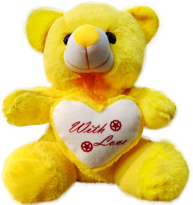 Trendller Yellow Teddy with Heart Rabbit Fur Super Soft 32cm best gift ...