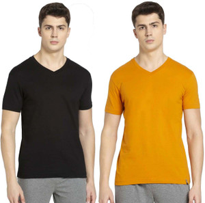 JOCKEY Solid Men V Neck Black, Yellow T-Shirt - Buy JOCKEY Solid Men V ...