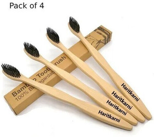 Haritkarni 4 piece Bamboo Toothbrush with Charcoal Activated Soft ...
