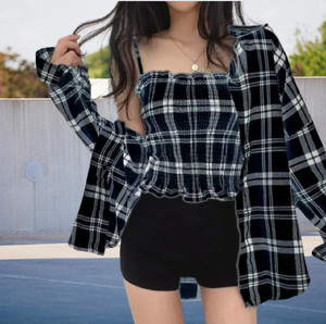 ahmad callations Casual Checkered Women Black Top - Buy ahmad ...