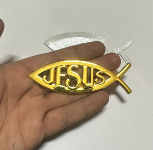 Auto MT GOLDEN JESUS FISH Christian Sticker Logo 10 x 3cm Car Metal ...