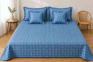 Klotthe Ruby Blue Cartoon Flat 300 TC King Fine Bedsheet with 2