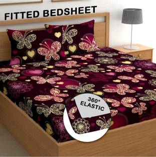 Decent Home Cotton Double Fitted (Elastic) 240 TC Floral 1 Bedsheet with