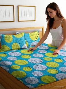 Fashion String Microfiber Double Flat 120 TC Printed 1 Bedsheet with 2 Pillow Covers