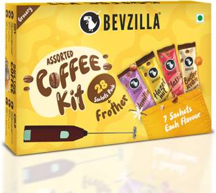 Bevzilla Instant Cafe Coffee Kit with 28 Sachets Multi Flavored Assorted Instant